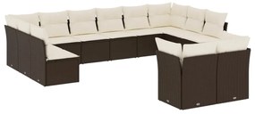 Set divani da giardino 12 pz con cuscini marrone in polyrattan