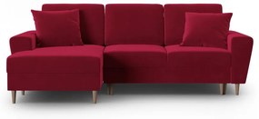 Divano angolare rosso allungabile e con contenitore (con penisola a sinistra/con chaise lounge) con rivestimento in velluto Kyoto – Cosmopolitan Design