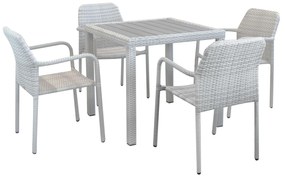 AXOR - set tavolo da giardino con piano in polywood 80x80 compreso di 4 poltrone intreccio in rattan sintetico