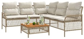 Set divani da giardino 2 pz con cuscini beige in polyrattan