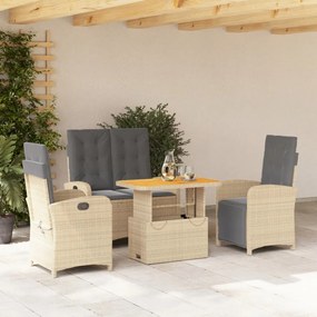 Set da pranzo da giardino 4 pz con cuscini beige in polyrattan