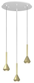 Lampadario Moderno Aygo Metallo Bianco E Ottone 3 Luci Gu10