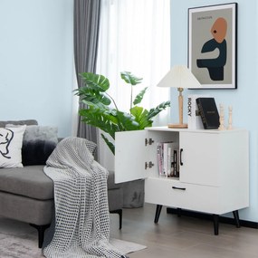 Costway Mobiletto portaoggetti moderno per soggiorno e ingresso, Credenza da buffet con 2 ante e 1 cassetto Bianco