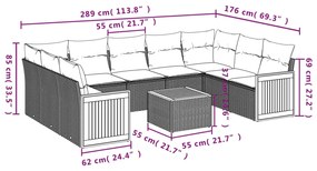 Set Divani da Giardino 10pz con Cuscini in Polyrattan Nero