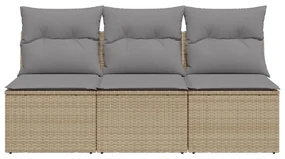 Divano da giardino con cuscini a 3 posti beige in polyrattan