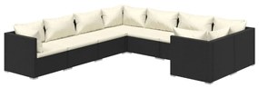 Set Divani da Giardino 8 pz con Cuscini in Polyrattan Nero