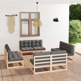 Set divani da giardino 8 pz con cuscini legno massello pino