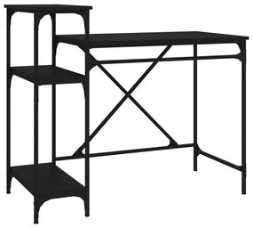 Scrivania ripiani nera 105x50x90 cm legno multistrato e ferro