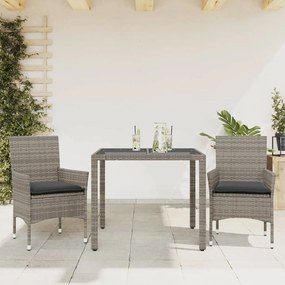 Set Da Pranzo Da Giardino 3pz Con Cuscini İn Polyrattan E Vetro /