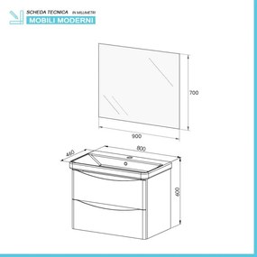 Mobile bagno sospeso 80 cm bianco lucido con specchio reversibile Zen