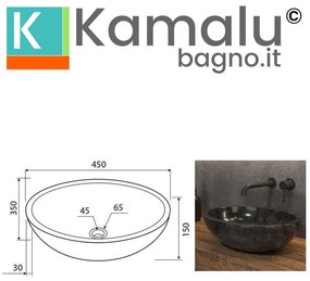 Kamalu - lavabo in marmo colore nero 45cm  litos-len40