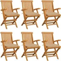 Sedie da Giardino con Cuscini Beige 6 pz in Massello di Teak cod mxl 45175