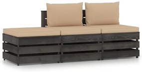 Set salotto da giardino 3pz con cuscini legno impregnato grigio