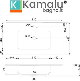 Kamalu - Mobile bagno 80 cm lavabo integrato legno chiaro | KAM-HR80