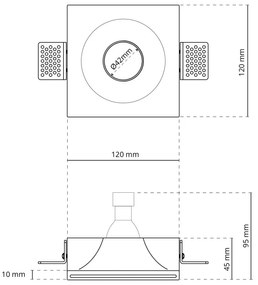 Portafaretto GU10 e MR16 in Gesso Pitturabile Quadrato Ø120x120 mm Materiale Gesso