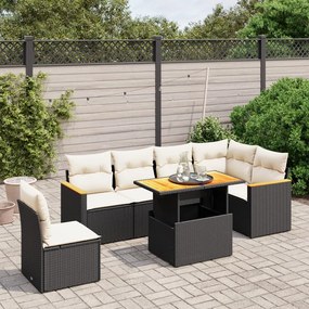 Set divani da giardino con cuscini 7pz nero polyrattan