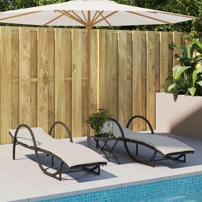 Lettini prendisole 2 pz con tavolino nero in polyrattan