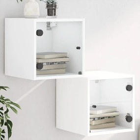Comodini Con Ante İn Vetro 2pz Bianco 35x37x35 Cm /