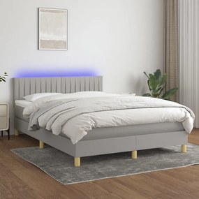 Letto a molle materasso e led grigio chiaro 140x200 cm tessuto