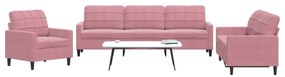Set Di Divani 3 Pz Con Cuscini Rosa İn Velluto /
