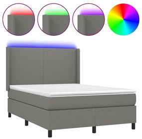 Letto a molle materasso e led grigio scuro 140x190cm in tessuto