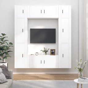 Set mobili porta tv 8pz bianco in legno multistrato
