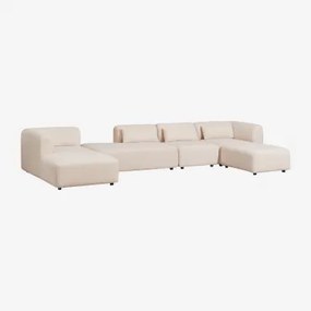 Divano Componibile Chaise Longue Sinistra In 4 Pezzi Con Daybed E Pouf Fogler Ciniglia Crema Beige - Sklum