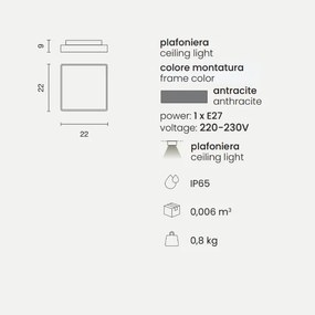 Plafoniera per esterni 22x22 cm in Abs Antracite PICCA