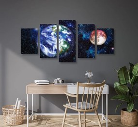 Quadri 5 pezzi – Pianeta Terra e Luna rossa