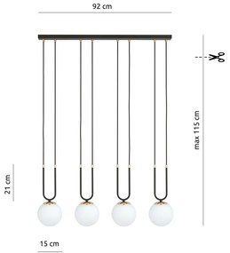 Lampadario a Sospensione in Acciaio e Vetro GLAM 4 Nero 4xE14