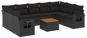 Set Divani da Giardino 10pz con Cuscini in Polyrattan Nero