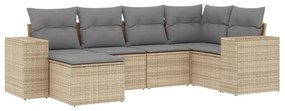 Set divano da giardino 6 pz con cuscini beige in polyrattan