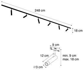 Sistema di illuminazione a binario moderno con 6 faretti beige e neri monofase - Slimline Uzzy