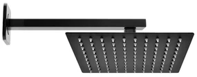 Soffione doccia quadrato 25x25 cm con braccio 33 cm in acciaio nero opaco