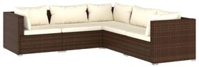 Set divani da giardino con cuscini 5 pz in polyrattan marrone