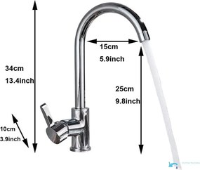 Rubinetto da cucina a bassa pressione EYN NT1311 da piano in ottone con bocca girevole, finiture cromo e argento