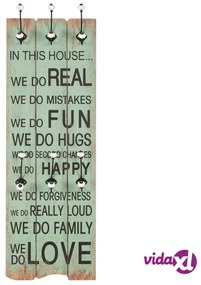 vidaXL Appendiabiti da Parete con 6 Ganci HAPPY LOVE 120x40 cm