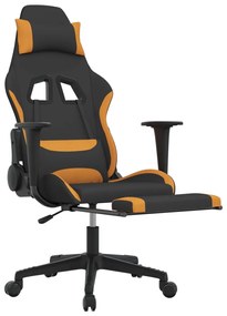 Sedia da Gaming Massaggi e Poggiapiedi Tessuto Nero e Arancione