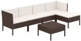 Set divani da giardino 6 pz con cuscini in polyrattan marrone