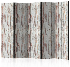 Paravento design Ispirato alla foresta II (5-parti) - sfondo in legno bianco