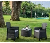 Set salotto da esterno Napoli, Set da giardino con cuscini composto da 2 poltrone, 1 divano e 1 tavolino, Salottino indoor effetto rattan, 100% Made in Italy, Cm 60x58h89, Antracite