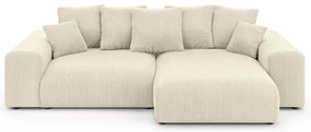 Divano angolare color crema allungabile/con contenitore (con composizione variabile) con rivestimento in velluto a coste Luma – Ropez