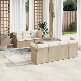 Set divano da giardino 8 pz con cuscini beige in polyrattan