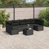 Set Divani da Giardino con Cuscini 8 pz Nero in Polyrattan 3217435