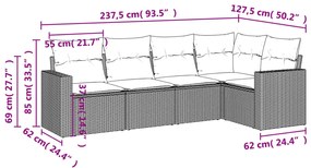 Set Divano da Giardino 5 pz con Cuscini Beige in Polyrattan