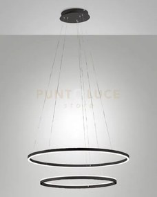 Leo sospensione nera 52w 3000k 5320lm 2 cerchi d.60+40cm dimmerabil...