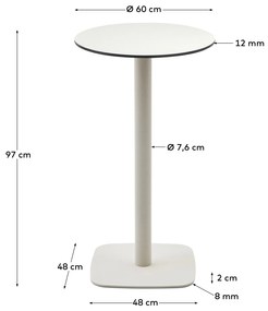 Kave Home - Tavolo alto rotondo per esterno Dina bianco gamba di metallo rifinita in bianco Ã˜ 60 x 96