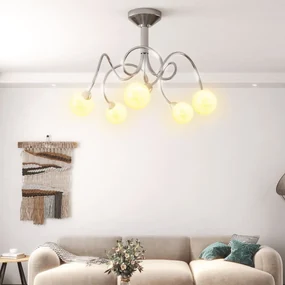 Lampada Soffitto Con Paralumi Tondi İn Vetro Per 5 Luci Led G9 /