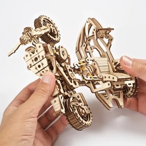 Ugears - 3D puzzle meccanico in legno Moto scrambler con carrello