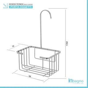 Griglia doccia portaoggetti in acciaio cromato con ripiano e gancio